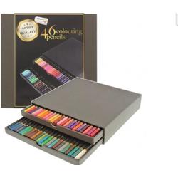 46 Professionele Kleurpotloden in luxe Opbergdoos Met Puntenslijper | Coloured Pencils | Potlood Met Zachte Punt | Optimale Kleurafgifte | Kleuren | Tekenen | Inkleuren